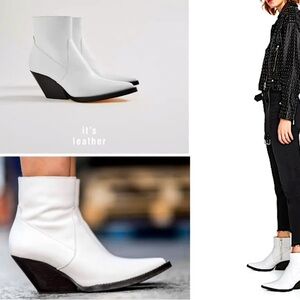 Size 37 ZARA Spain White Leather Viral Blogger Western Booties